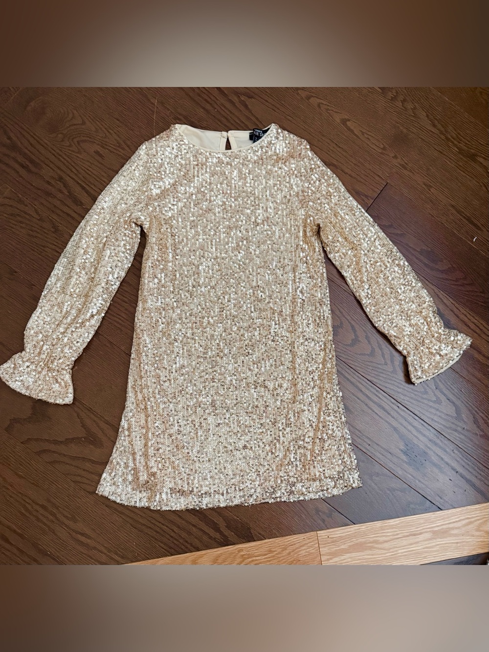Urban Planet (Kids) Girls Gold Sequin Long Bell Sleeve Party Dress